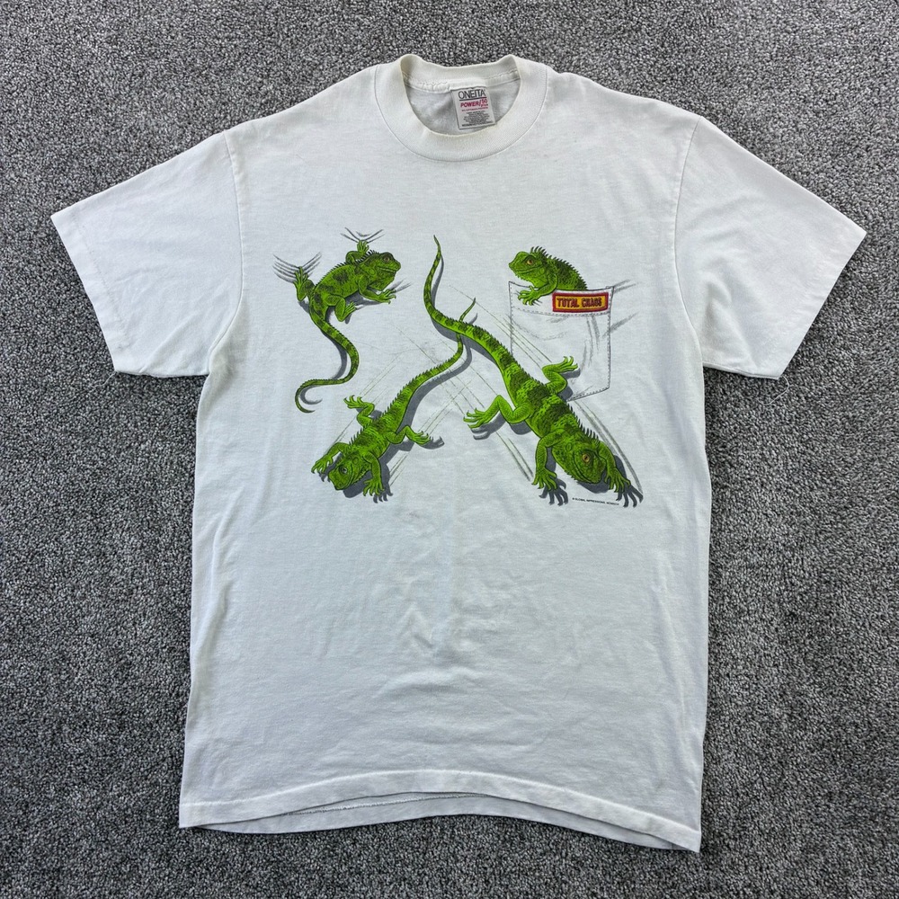 Vintage Total Chaos Iguana Shirt Mens Medium White Lizard Nature Reptile